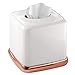 mDesign Square Metal Paper Facial Tissue Box Cover Holder for Bathroom Vanity Countertops, Bedroom Dressers, Night Stands, Home Office Desks, Tables - White/Rose Gold