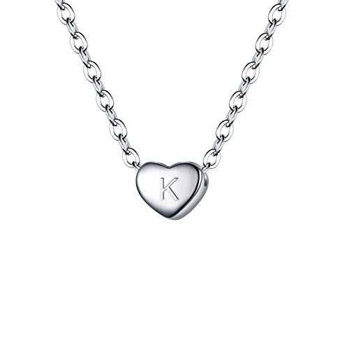 BriLove 925 Sterling Silver Tiny Initial Heart Necklace for Women Pendant Choker Necklace for Grils Letter K