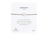 Dogeared "Friendship" Sterling Silver Double Link Taupe Silk Adjustable Closure Bracelet