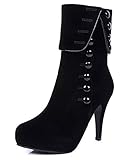 DADAWEN Women's Suede High Heel Side Zipper Ankle Booties Black US Size 10