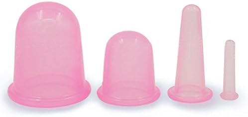 Anti-Wrinkle and Anti-Aging effect Silicone Facial Cupping Therapy Set - Eye and Face Vacuum Massage Cup Kit. 4 Suction Cups&amp; FREE Exfoliating Brush.