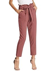 Women's Red Cropped Pants High Waist Comfy Dress