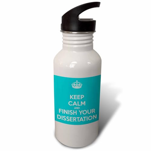 3dRose Keep calm and finish your dissertation. Turquoise. 21 oz Sports Water Bo…