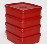 Tupperware Square Away Mini Snack Set 4pc in Popsicle Red