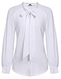 ACEVOG Women Bow Tie Neck Long Sleeve Patchwork Casual Button Down Shirt