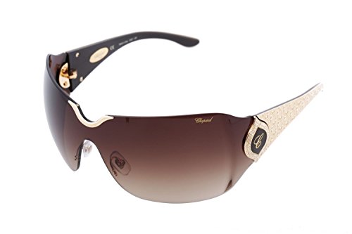 Chopard SCH 883 300 Women Rimless Wrap-Around Shield Brown & 23 KT Gold Plated Luxury Eyewear Sunglasses