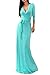 Vivicastle Women's Solid V-Neck 3/4 Sleeve Wrap Waist Long Maxi Dress (Large, Mint)