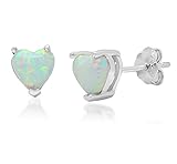 .925 Sterling Silver 6mm Heart Shape Created Opal Stud Earrings