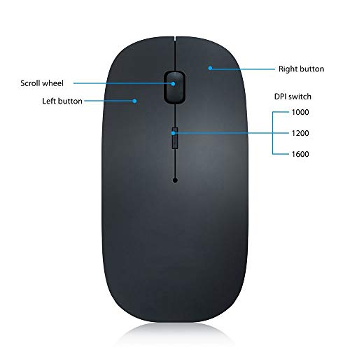 Bluetooth Wireless Mouse, DEKEAN Slim Rechargeable 3 Adjustable DPI Level for Notebook, PC, Mac, Laptop, Computer,Windows/Android Tablet -Black