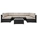 Walsunny 7pcs Patio Outdoor Furniture Sets,Low Back All-Weather Rattan Sectional Sofa with Tea Table&Washable Couch Cushions(Black Rattan (Khaki)