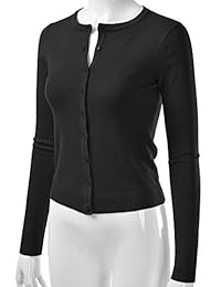 EIMIN - Jersey de manga larga para mujer, cuello redondo, con botones de plumón, elástico