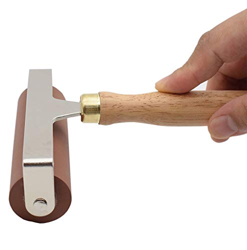 Rubber Roller, Ideal for Anti Skid Tape Construction Tools, Print, Ink and Stamping Tools (4-Inch, Brown Roller/Wooden Handle)