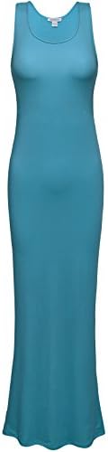 ZENNESSA Women's Sleeveless Solid Tank Round Neck Slim Maxi Dress Small Teal