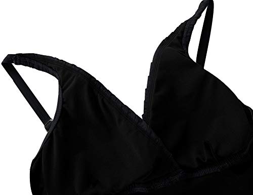 image for Hilor Women's One Piece Swimsuits Pin Tucked Surplice Swimwear Tummy C