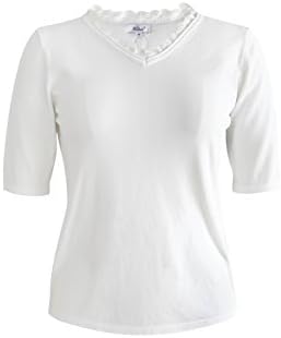 KNITBEST Women’s Lace V Neck Half Sleeve Solid Blouse Top (Medium, White)
