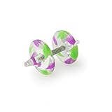 Fancy UV Green-Purple Pyrex Glass Look Spike with 16Gx1/4 (1.2x6mm) Surgical Steel Barbell Fake Ear Plug