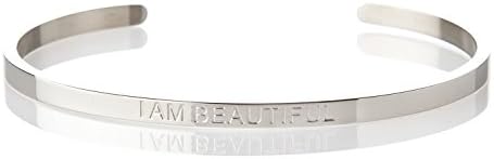 Quote Jewellery I AM Beautiful Stainless Steel Adjustable Bangle Gift Idea for Her Inspirational Mantra Bracelet Wristband Cuff