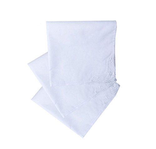 MileyMarla Ladies Embroidery Cotton White Handkerchiefs Lace Wedding HankiesA-3pcs