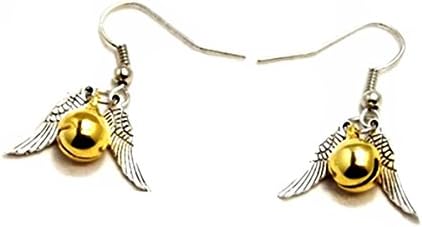Made in USA E-139 Silver tone snitch angel wings golden jingle bell cute earrings