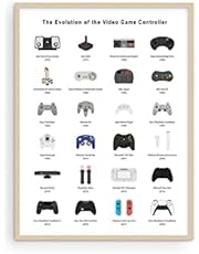 Retro Video Game Posters for Walls - by Haus and Hues | Video Game Wall Art and Gamer Poster | Gamer Decor for Boys Room | Evolution of Gamer Wall Art Controller (Beige Framed) (12x16)