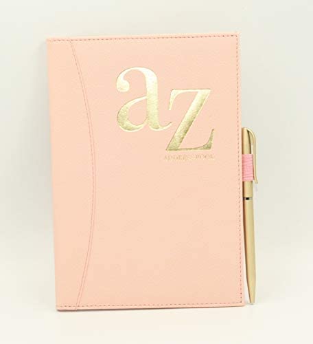 Sixstore A to Z Telephone A5 Address Book A-Z Index Hard Back PU Leather Style Cover Soft Padded with Pen, Pink