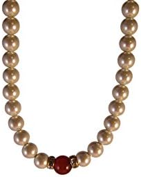 Zen Canyon Magnet Health Therapy Magnetic Simulated Pearls with Carnelian Red Agate Bead Necklace, 18"