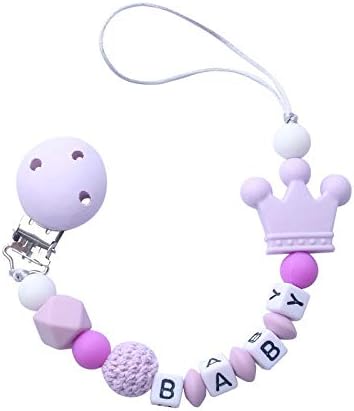 Best Quality - Pacifier - 1pcs Pink Silicone Personalised Name Baby Pacifier Clips Crochet Beads Silicone Crown Pacifier Chain Holder Baby Shower Gift - by Aquaman Store - 1 PCs