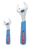 Channellock WS-2CB 2 Piece Adjustable Wrench Set | 6-inch & 10-Inch Wrench | Precise Jaw Design Grips Tight - Even in Tight Spaces | Laser Etched Measurement Scales for Easy Sizing of Diameters | Forged from Chrome Vanadium Steel | CODE BLUE Grips