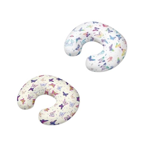 Goronwyfloyd Multi Colorful Butterfly Nursing Pillow Cover for Baby Boy Girl 2 Pieces Newborn U-Shaped Breastfeeding Pillowcase Cushion Cover Stain Resistant and Not Easy to Fade