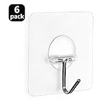 Fealkira 13.2lb/6kg(Max) Nail Free Transparent Reusable Heavy Duty Wall Hooks for Towel Loofah Bathrobe Clothes,No Scratch,Waterproof and Oilproof,Bathroom Kitchen Wall hook & Ceiling Hanger(6)