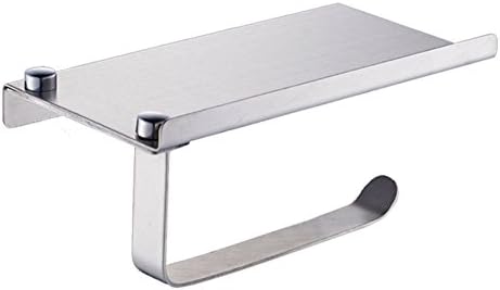 Wall Mount Toilet Paper Holder with Mobile Phone Storage Shelf by Lyonld, 304 Stainless Steel Bathroom Tissue Holder, Brushed Aluminum