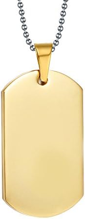 Free Engraving Stainless Steel Plain Army Dog Tag Pendant Necklace with Free Chain (stainless-steel-Golden)