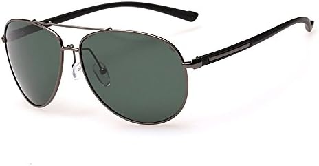 WPF Fashion Polarized Sunglasses Aviator Sunglasses Mirrored Eyewear for Men (Gun-grey Frame, Deep Green Lens)