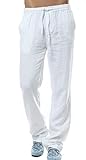 Qiuse Men's Mid Waist Straight Leg Linen Thin Pants