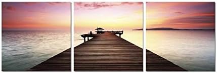 3 Panel Art Canvas Pier in Silhouette Portrait by Elementem Photography | Modern Contemporary Large Wall Art Ready to Hang for Living Room Kitchen Home Office Decorations (3 20” X 20” Panels)