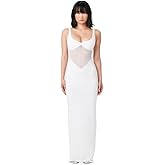 PWMENLK Women's Fashion Sexy Low-Cut See-Through Slim Fit Suspender Temperament Long Dress White