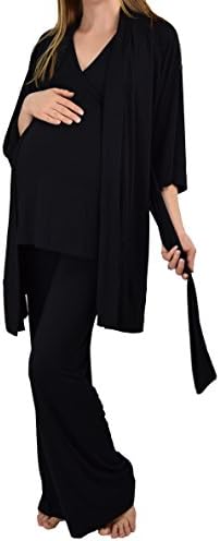 Embrace Your Bump Super Soft 4 Pc Maternity &amp; Nursing Hospital Bag Essentials Pajama Set (Robe, Nursing Tank, Pants, Nursing Bra) (Small, Black)