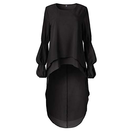 TIFENNY Women's Leopard Printed Asymmetric T-Shirts Long Irregular Hem Plain Lantern Sleeve Tops Loose Blouse