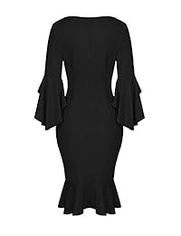 Vestido de fiesta de cóctel ajustado con cuello cuadrado y manga de volantes para mujer Jacansi Vestido de noche S-2XL