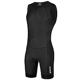 qualidyne Tri Suits for Men Trisuit Triathlon Duathlon Running Swimming Cycling Sleeveless Skinsuit with 2 Pockets and Padded Soft Chamois