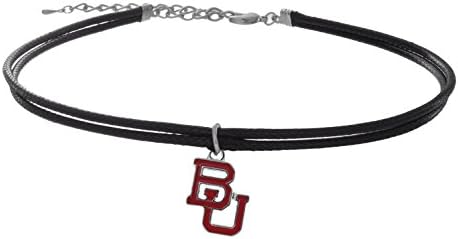 Double Faux Leather Choker Necklace with Red Enamel BU Logo Charm