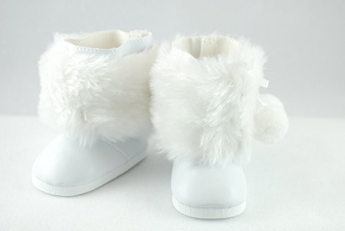 Unique Doll Clothing White Fur Pom Pom Boots for American Girl Dolls and Most 18