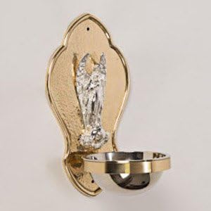 Solid Brass Wall Mounted Angel Holy Water Font for Church with Silver Accent - Chalice (CCG-242)