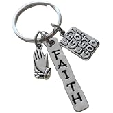 Religious Charm Keychain with "Let Go Let God" Tag Charm, Faith Tag Charm, and Praying Hands Charm