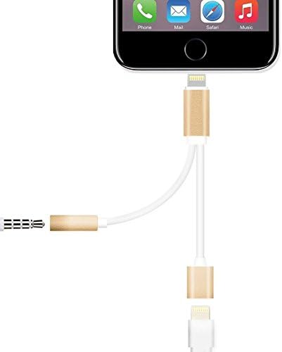 Pantheon Wireless AC170211 2-in-1 Lightning Adapter for iPhone 7/7 Plus, Lightning Charger and 3.5 mm Earphone Stereo Jack Cable Adapter, No Music Control - Gold