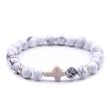 SOFTONES 8mm Beads Cross Bracelet for Women Men