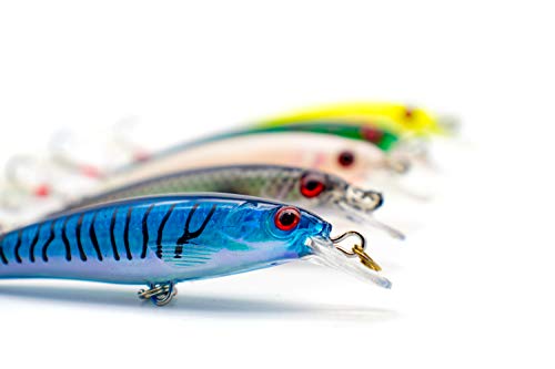 HUNTIC Minnow Wobbler Set 5 Stück Kunstköder mit Feder + Fischköderbox - 9cm, 8g - Angelköder schwebend… – Bild 6