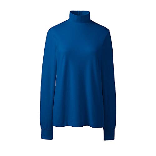Lands' End Women's Relaxed Cotton Mock Turtleneck, S, Bright Sea Blue