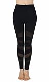 iEFiEL Womens Mesh Panel Yoga Running Leggings Gym Workout Tights Black L
