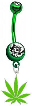 Marijuana Pot Leaf Lime Green Metal Charm on Premium Green Titanium Anodized Sexy Cute Belly Button Navel Ring